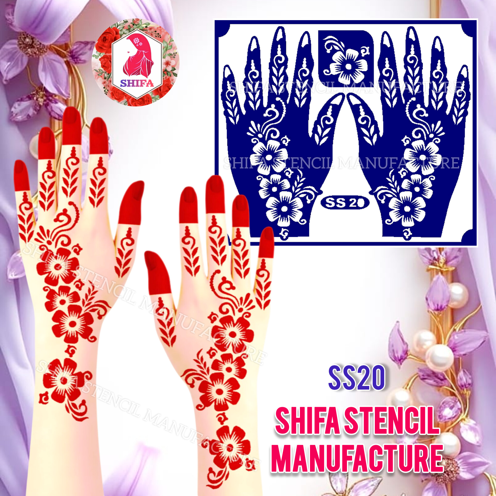 SS20 Trendy Floral Arabic design  Sticker Overview  Henna Stencil - Shifa Stencil